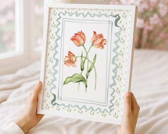 Tulip Floral Botanical Print | Grandmillennial Wall Decor | Modern Southern Art | Digital Download