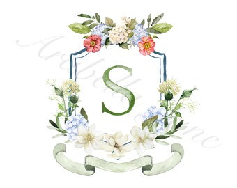 magnolia & hydrangea floral crest