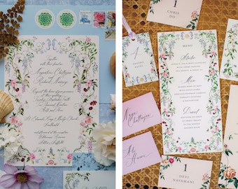 Hand Painted Custom Wedding Invitation Suite: watercolor, illustrated, crest, botanical (Digital Files)