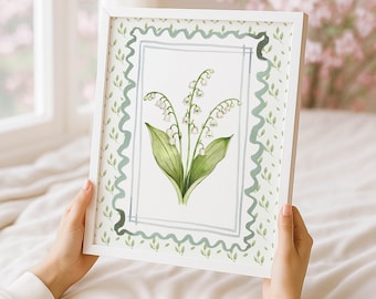 Lily of the valley Floral Botanical Print | Grandmillennial Wall Decor | Modern Southern Art | Digital Download