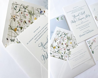 Hand Painted Custom Wedding Invitation Suite: watercolor, illustrated, crest, botanical (Digital Files)