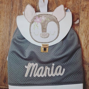 Embroidered and customizable 3D doe backpack for children