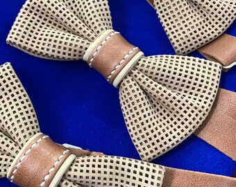 Men's leather bow tie/ cream color bow ties/ suit accessory/ formal wearing for boys/casual/ for him/ valentines-day bowtie/ Wedding bow tie
