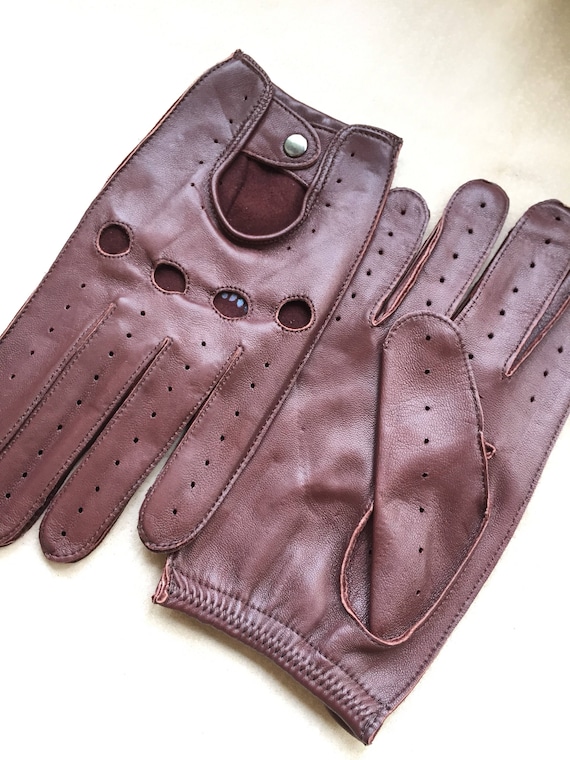 Men/'s Driving Leather Gloves Black White Deerskin Leather Perfect Gift