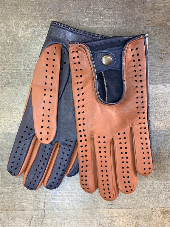 tobacco gloves Driving Gloves/ Italian Leather/ Leather Gloves/navy and Tobacco/two-tone  Gloves/ Fancy Gift/ Gift for Him/ Christmas Gift/ Driving Gloves