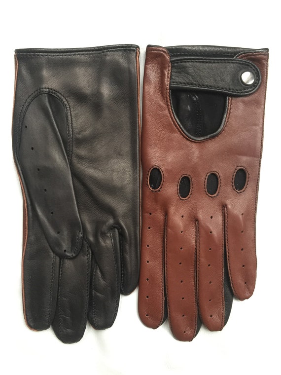 Guantes de conducción de coche, suave cuero de cordero nappa negro italiano  y ante marrón, guantes de terciopelo -  México