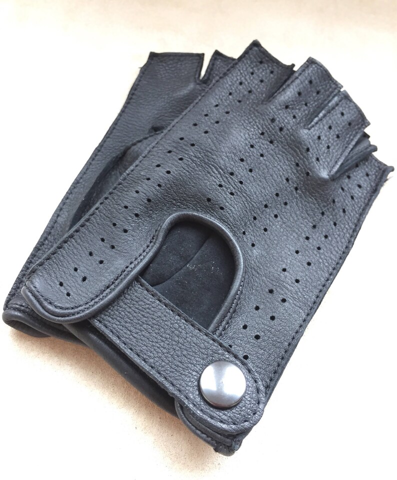 Fingerless Deerskin Driving Gloves Deerskin Leather Black Etsy