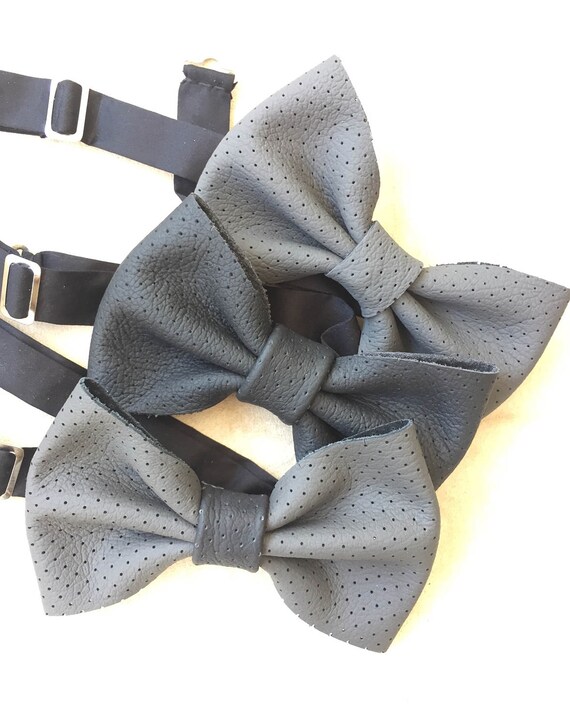 Bowtie Wedding Grey Bowties Formal Casual Wear Leather Bow Etsy