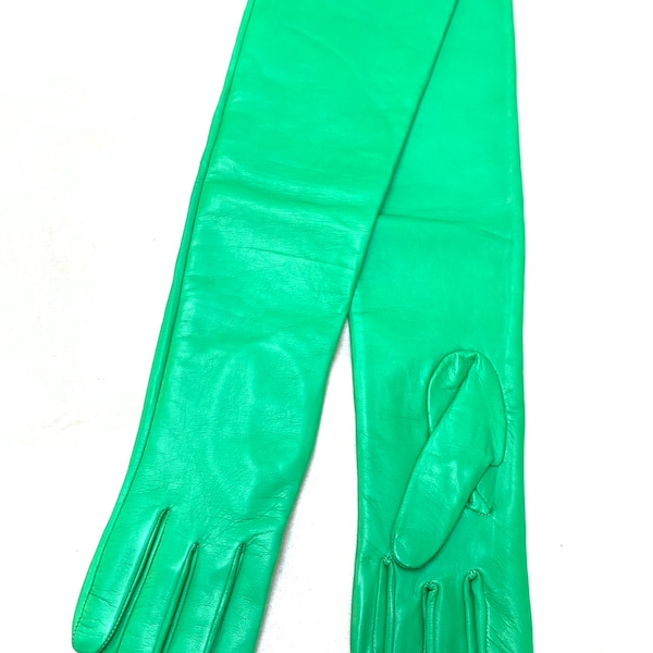 Gants en cuir longs vert néon / Gants d'opéra sur mesure / Gants en cuir / Gants pour elle / Gants extra-longs pour femme / Mode / Personnalisé