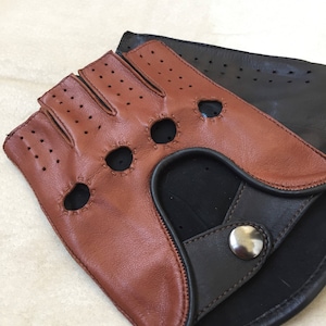Fingerless driving gloves, italian napa leather, black and brown, bike rides, leather gloves, lembskin leather, gift for him, driving gloves