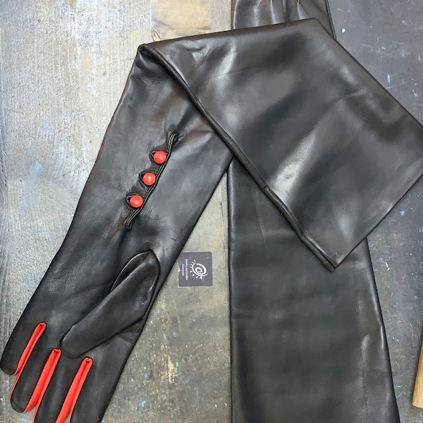 Gants en cuir longs / Gants d'opéra sur mesure / Gants en cuir / Gants pour elle / Gants extra-longs pour femme / Gants tendance / Noir et rouge