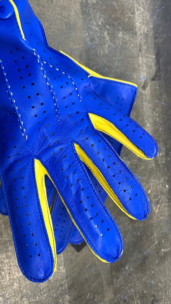 Blaue Nappaleder Autohandschuhe, gelbe Akzente - Etsy.de