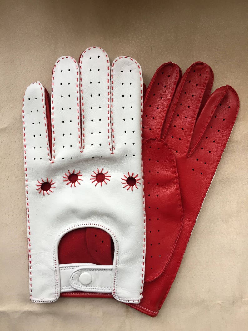 Red and White Driving Gloves/ Italian Napa Leather/twotone Italian