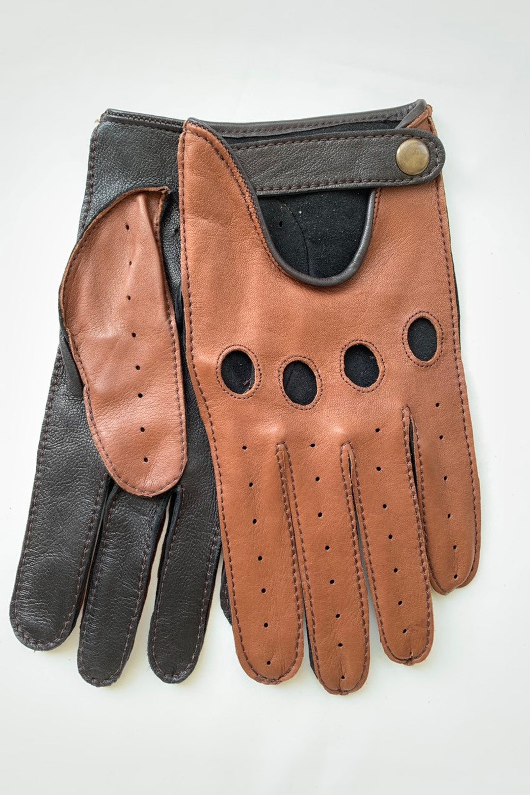 Gants De Conduire En Cuir Sans Doublure Et Respirant Pour Homme Style Vintage Rétro En Cuir Souple à Corde Classique à Trou Articulation Idéal Pour Moto Voiture Vélo (Blanc S
