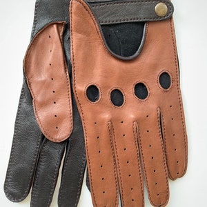 Leather Driving gloves/ leather gloves/ Italian soft leather/ mens gloves/ Brown and Black/ gift for him/ gift/ Fashion gloves