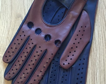 Guanti da guida in pelle / Pelle nappa italiana / Blu navy e tabacco / Guanti in pelle bicolore / Guanti da guida / Regalo per uomo / Guanti da guida / Regalo elegante