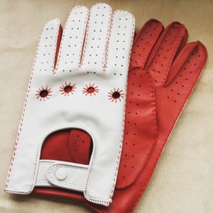 Red and White driving gloves/ Italian napa leather/two-tone Italian leather gloves/fancy gift/gift for him/boyfriend gift/car driver glove