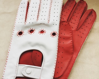 Red and White driving gloves/ Italian napa leather/two-tone Italian leather gloves/fancy gift/gift for him/boyfriend gift/car driver glove