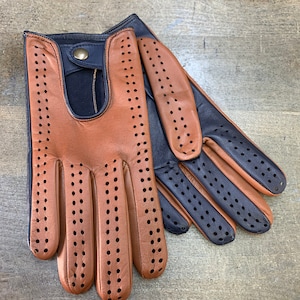 Driving gloves/ Italian leather/ leather gloves/Navy and Tobacco/two-tone gloves/ fancy gift/ gift for him/ Christmas gift/ driving gloves