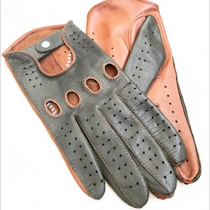 Driving gloves/ Italian leather/ leather gloves/Green and Cognac/two-tone gloves/ fancy gloves/ gift for him/ boyfriend gift/ strixartgloves