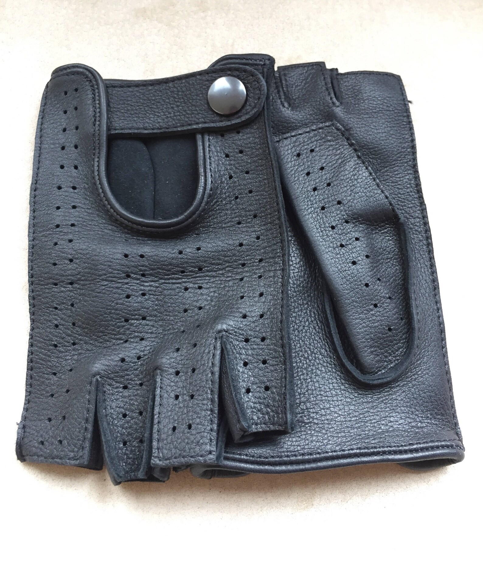 Classic English Leather Driving Gloves - Crochet Back, Lambskin, Vintage Chauffeur Style 9 thumbnail image