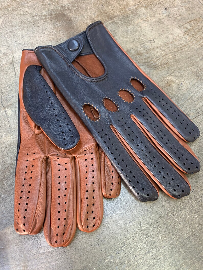 Driving Gloves/ Italian Leather/ Leather Gloves/navy and Tobacco/two