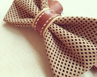 Men's leather bow tie/ cream color bow ties/ suit accessory/ formal wearing for boys/casual/ for him/ valentines-day bowtie/ Wedding bow tie