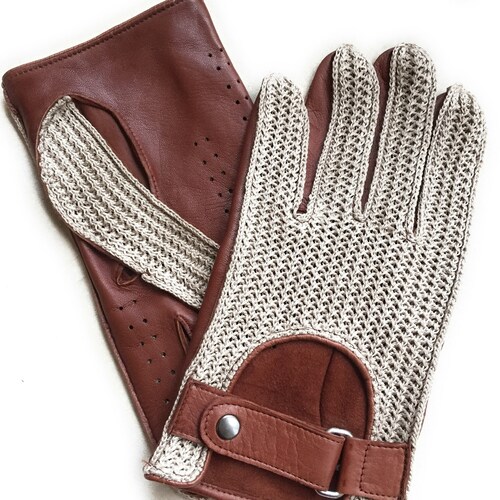 Men's Driving Gloves Brown and Crochet Gloves Cognac Etsy