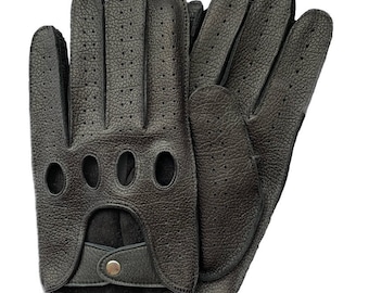 Guanti da guida in pelle di daino da uomo, elegante stile nero