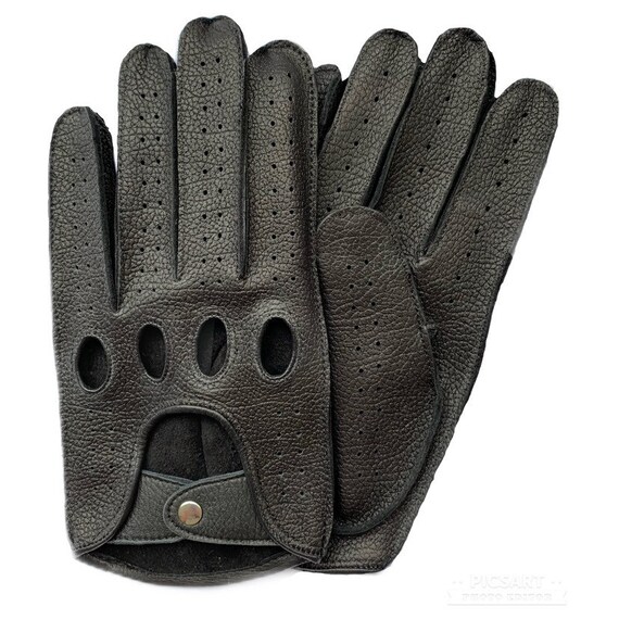 Men/'s Driving Leather Gloves Black White Deerskin Leather Perfect Gift