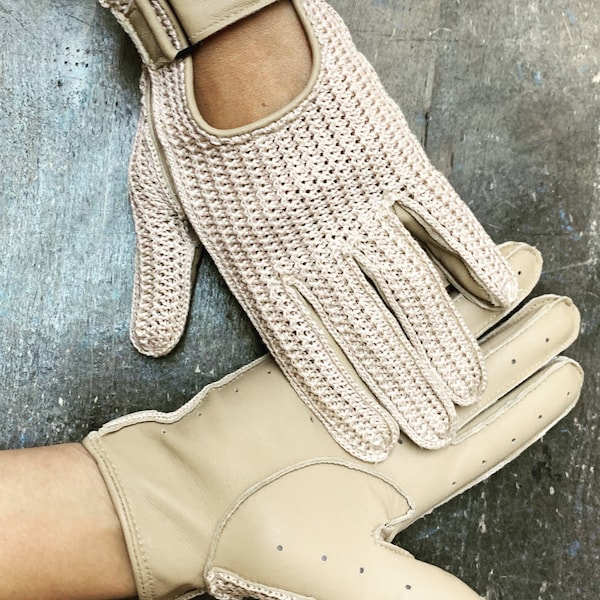 Gants de conduite pour femmes, gants Bej et crochet, gants en cuir crème, cadeau pour elle, gants tendance en cuir