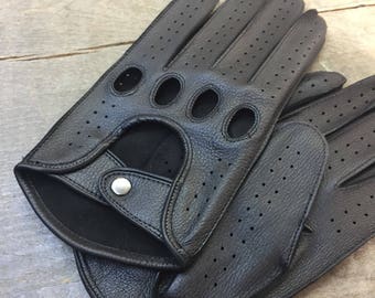 Guantes de conducir de piel de ciervo / estilo elegante / guantes de conducir / regalo para él, guantes negros / cosidos a mano manualmente con costuras negras / guantes de conducir