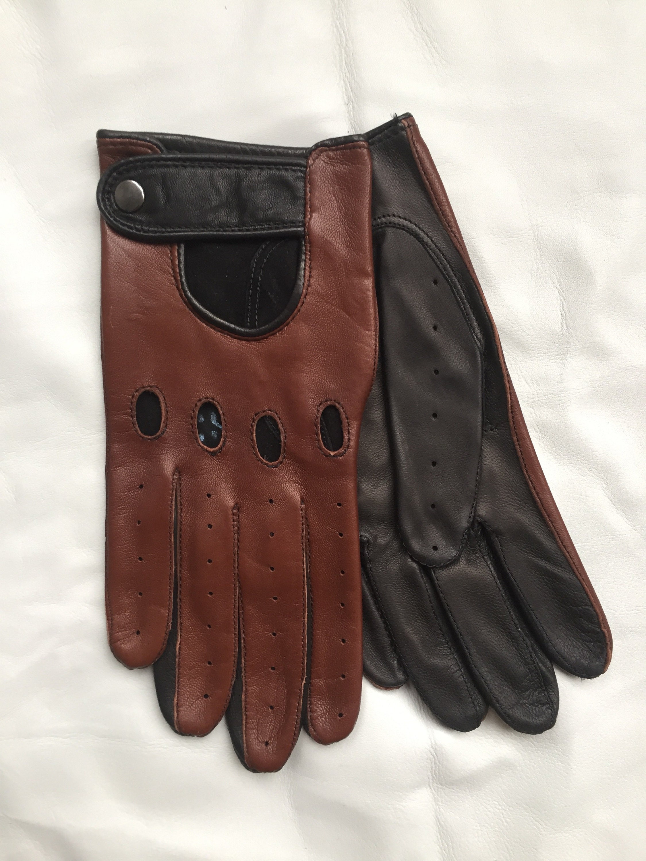 Black Brown Driving Gloves/ Leather Gloves/ Italian Soft Leather/ Mens