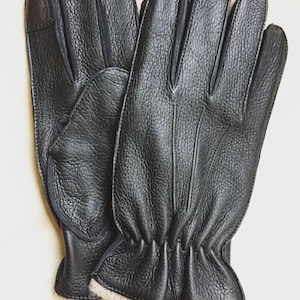 Men&#39;s gloves/ winter gloves/ cashmere lining/ elegant style/ warm gloves/deerskin leather/ touchscreen gloves / driving gloves/ Black color
