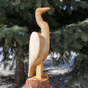 Hand carved wooden heron ornament