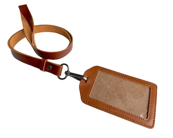 Brown leather lanyard with id holder, leather lanyard badge holder, leather lanyard for id, leather lanyard for keys leather lanyard for men