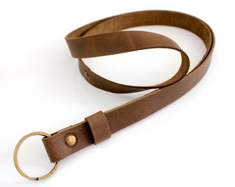 Cordón de cuero marrón para hombres mujeres. Correa de llave de cuero. Correa de cuero para el cuello. Cordón del cuello. Cordón de llaves. Llavero de cuero. landyard de cuero