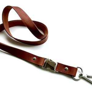 Lanyard in pelle personalizzato, lanyard in pelle marrone staccabile, cinturino per badge identificativo, badge identificativo staccabile e portachiavi