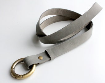 Leather Neck Strap, Neck Lanyard, Leather Lanyard. Grey leather lanyard with antique ring