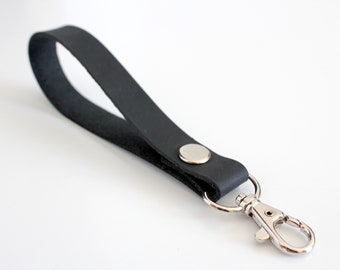 Black leather wrist strap. Wristlet strap, Key strap, Lanyard strap, Key fob, Wristlet keychain, Leather wristlet, Personalized wristlet