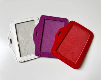Personalized Real Leather Horizontal ID Badge Holder, Genuine Leather Card Holder, Custom Name Tag, Employee ID Sleeve, Handmade