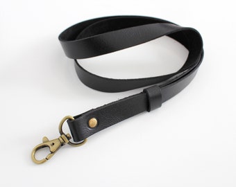 Personalized lanyard, Black leather lanyard, neck keychain, ID badge holder, lanyard for men