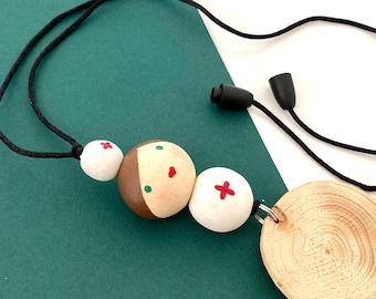 Handcrafted Teacher Lanyard: Wood Disc, Painted Beads