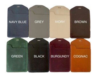 Personalized Leather id card holder lanyard with card pocket. id holder. leather badge holder.