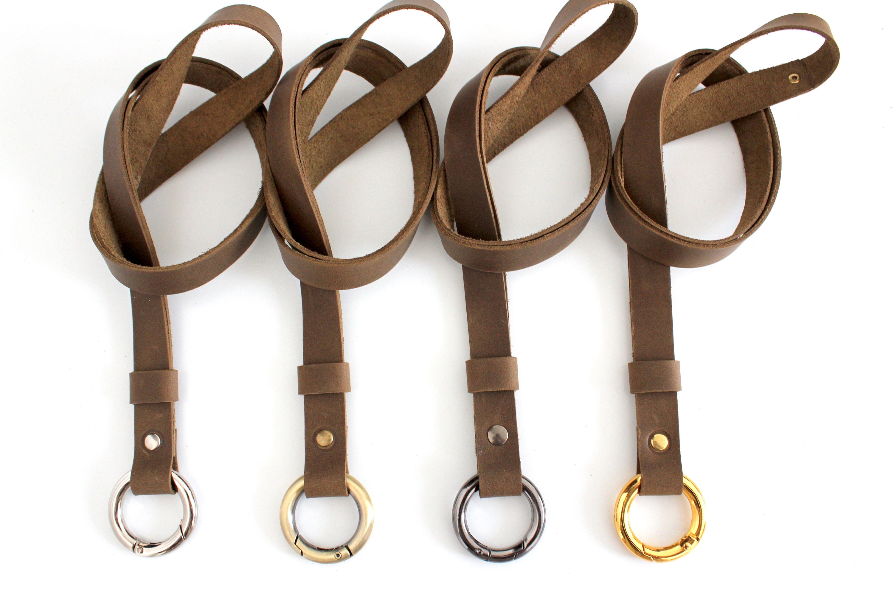 Brown Leather Lanyard Spring Gate Ring Lanyard Spring Ring Etsy