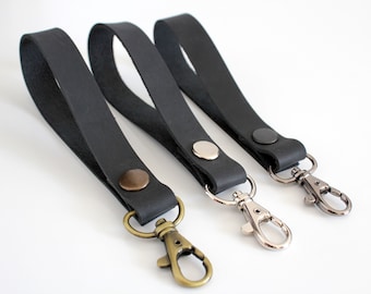 Black leather wristlet. Leather strap wristlet. Lanyard for keys. Leather keychain. Personalized leather Keychain wristlet. Wrist keychain