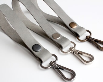 Gray leather wristlet. Custom leather keychain. Wristlet keychain. Wrist lanyard. Leather keychain. Wristlet strap. Personalized keychain