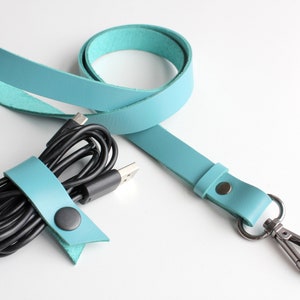 Cordón de cuero color turquesa, lindo juego de cordones con organizador de cables