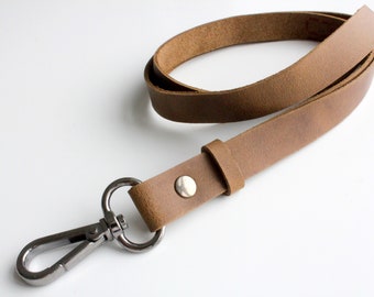 Brown leather lanyard, neck keychain, ID badge holder, lanyard for men, Lanyard for women, Personalized leather lanyard, Teacher lanyard