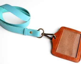 Premium quality leather lanyard with ID badge holder, leather lanyard and id holder